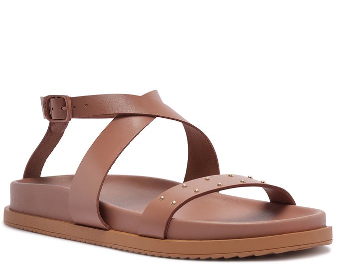 Sandália Papete Tiras Finas Couro Rosa