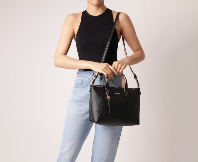 Bolsa Tote Média Alça Bicolor Preta
