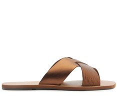 Rasteira Tiras Cruzadas Metal Couro Bronze
