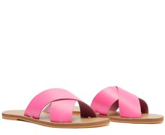 Rasteira Tiras Cruzadas Couro Rosa