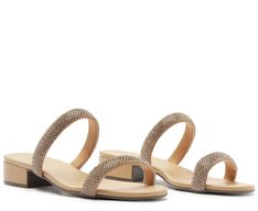 Sandália Mule Salto Bloco Glam Bege