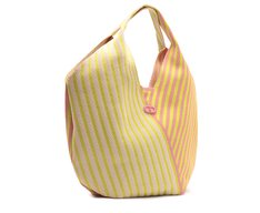 Bolsa Shopping Grande Knit Listrado Amarelo e Rosa
