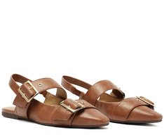 Sapatilha Slingback Tiras Fivela Marrom