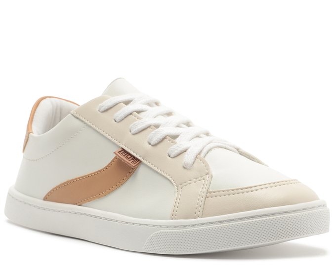 Tênis Faixa Lateral Branco e Marrom