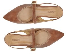 Sapatilha Slingback Tira Fivela Bico Fino Marrom