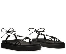 Sandália Flatform Amarração Preta Tiras