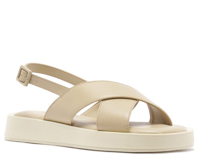 Sandália Plataforma Tiras Cruzadas Bege