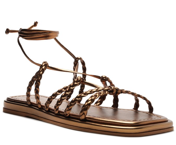 Sandália Rasteira Amarração Trançada Bronze