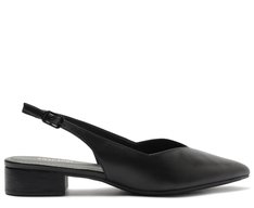 Sapatilha Slingback Salto Bloco Corte Triangular Preta