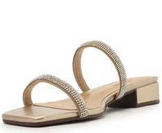 Sandália Dourada Tira Dupla Glam Bloco