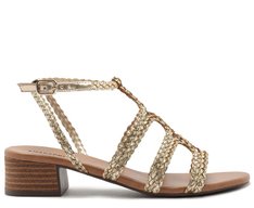 Sandália Gladiadora Salto Bloco Tiras Boho Dourada