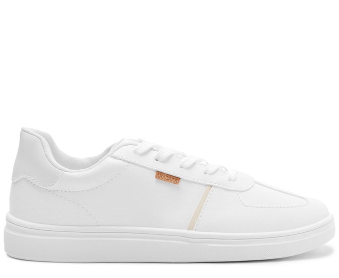 Tênis Detalhe Listra Lateral Branco E Bege