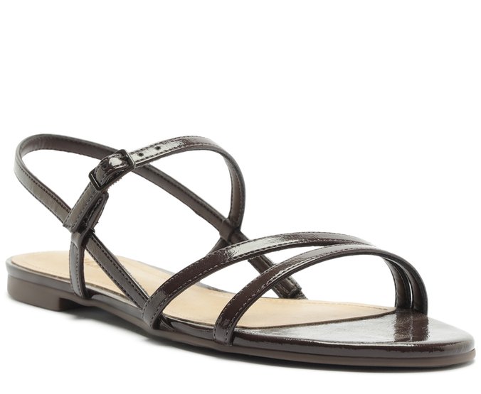 Sandália Rasteira Slingback Multitiras Marrom