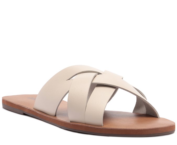 Rasteira Tiras Entrelaçadas Couro Branca